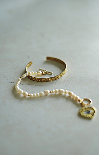 Angel Eye Sunken Treasures Bracelet Stack with Hammered Cuff by Lucky Olive Atelier