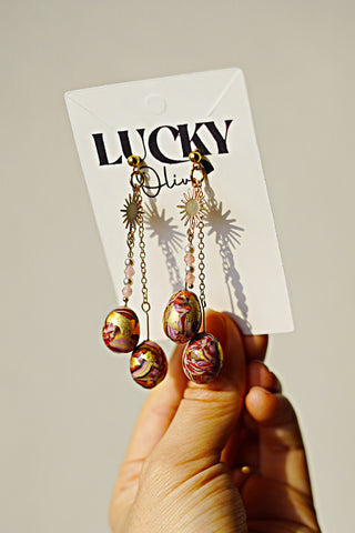 Easter Eggs no. 3 One of a Kind Celestial Dangle Earrings "Oyoroi" by Lucky Olive Atelier