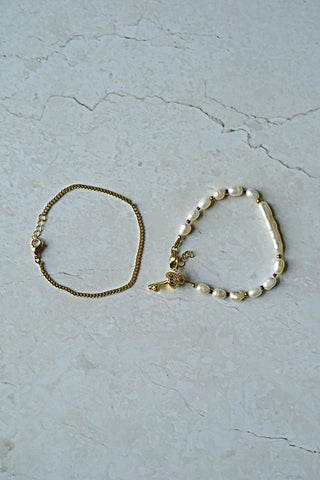 Fantastic Fungi Gold, Pearl, and Glass Bracelet Stack no. 1 "JANINA" by Lucky Olive Atelier