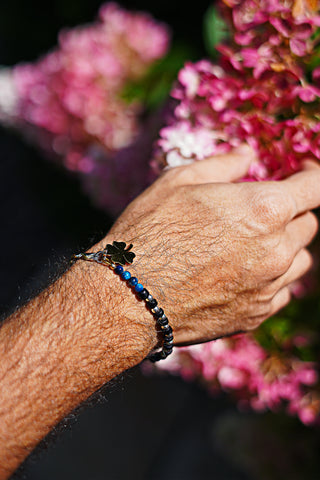 Power of 8 no. 5 Men's Four Leaf Clover Bracelet "Blue Tigers Eye" by Lucky Olive Atelier