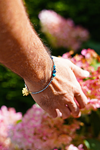 Power of 8 no. 5 Men's Four Leaf Clover Bracelet "Blue Tigers Eye" by Lucky Olive Atelier