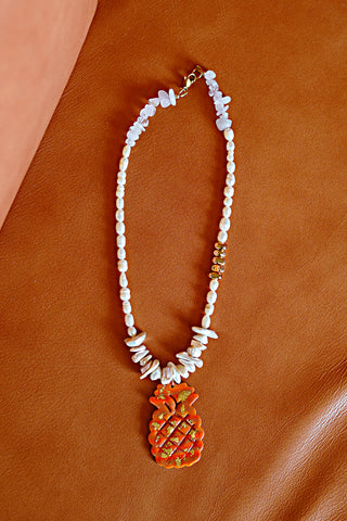 Prosperity Pineapple no. 3 Pearls & Gold Necklace “Malibu Sunset” by Lucky Olive Atelier