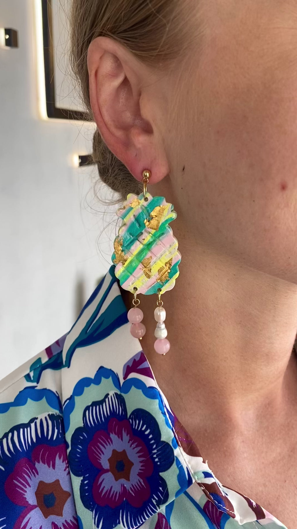 Bermuda Beach Prosperity Pineapple Statement Earrings Video by Lucky Olive Atelier 