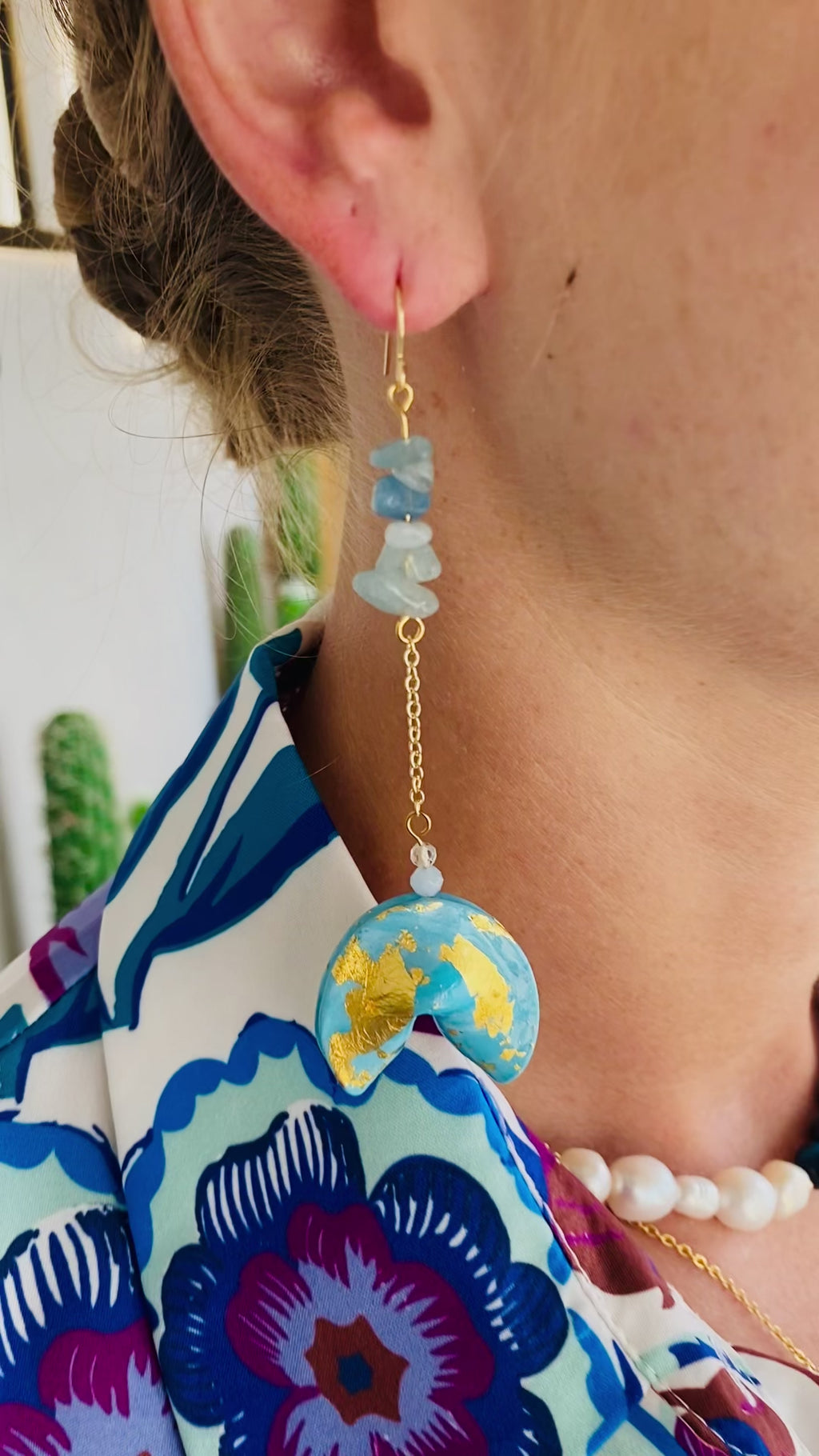 Ocean Marble Fortune Cookie Drop Earrings Video by Lucky Olive Atelier