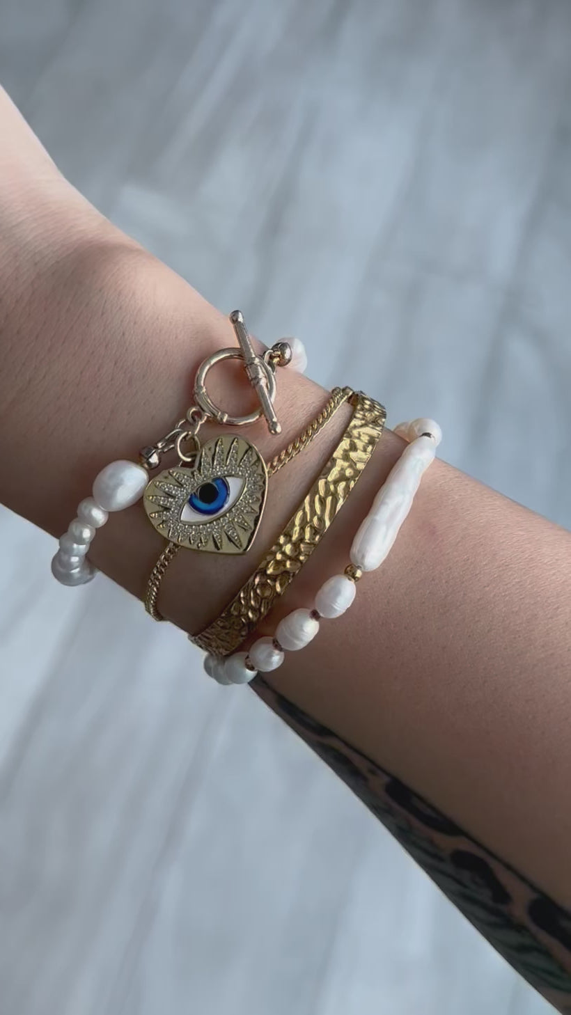 Angel Eye Sunken Treasures Bracelet Stack with Hammered Cuff Video by Lucky Olive Atelier