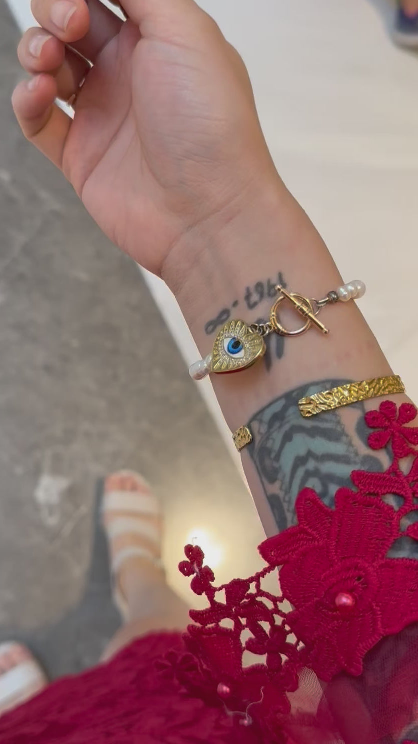 Angel Eye Sunken Treasures Bracelet Stack with Hammered Cuff Video by Lucky Olive Atelier