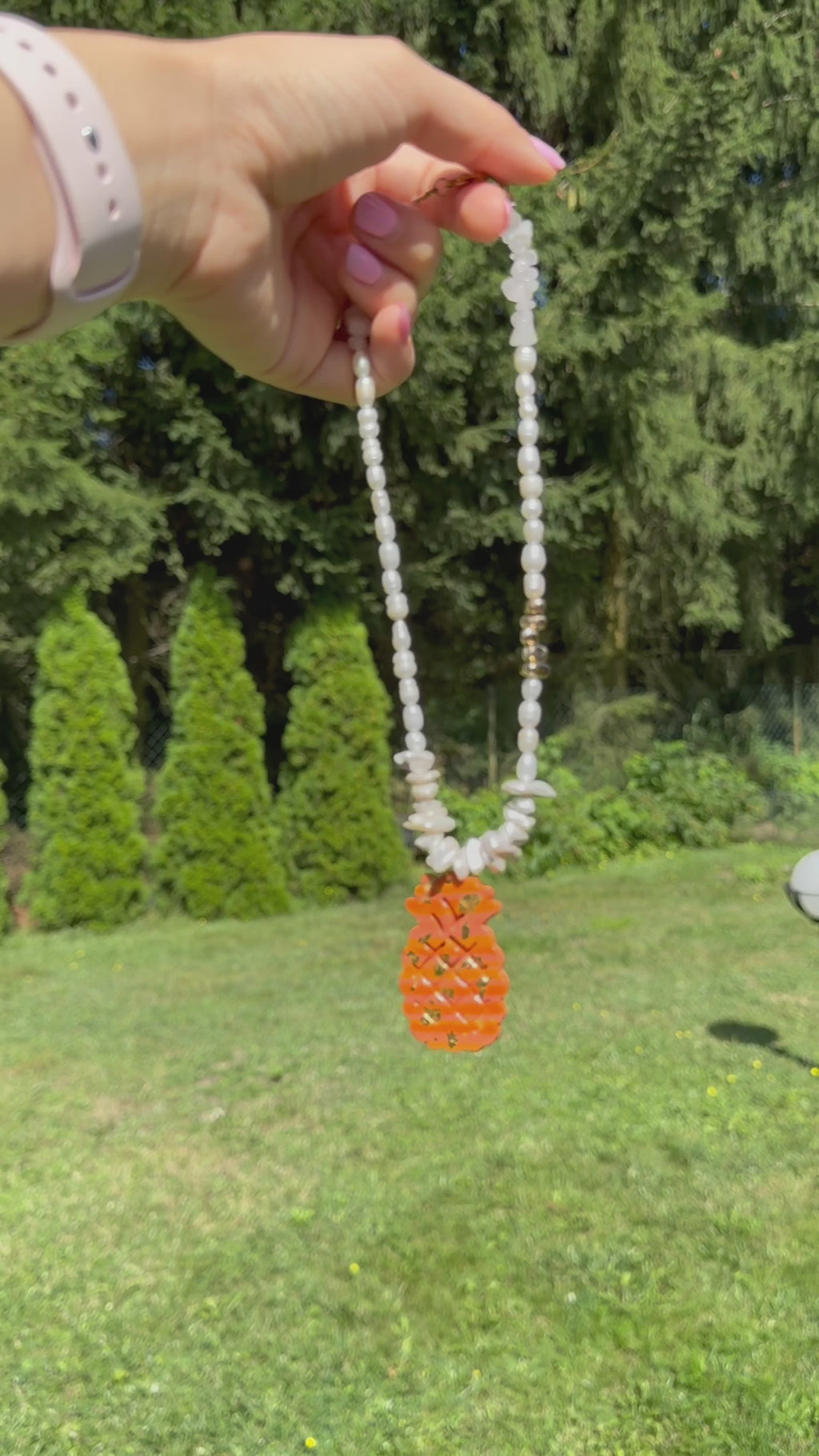 Prosperity Pineapple no. 3 Pearls & Gold Necklace “Malibu Sunset” Video by Lucky Olive Atelier